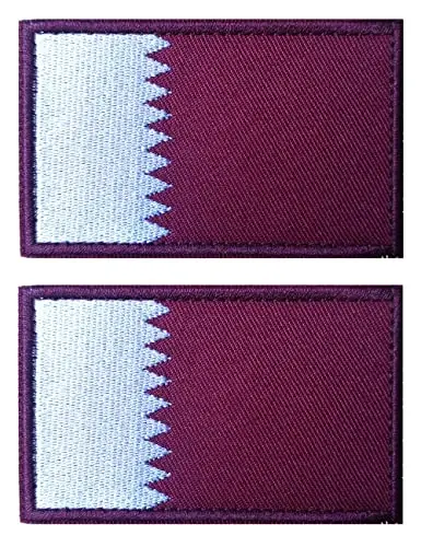 2 PCS AliPlus Qatar Flag Patches Embroidered Tactical Military Morale Patch Applique Fastener Hook and Loop - ALIPLUS