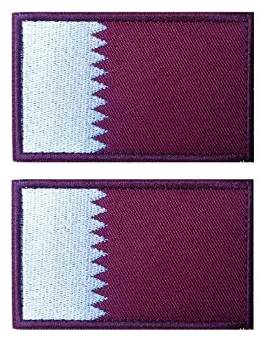 2 PCS AliPlus Qatar Flag Patches Embroidered Tactical Military Morale Patch Applique Fastener Hook and Loop - ALIPLUS