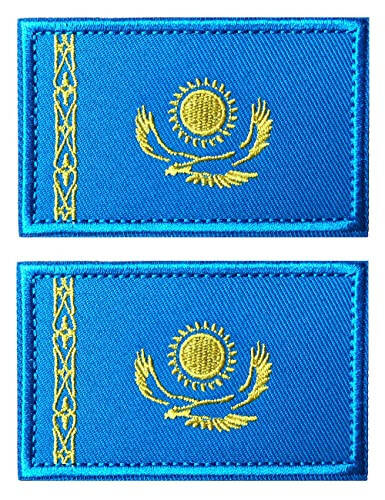 2 PCS AliPlus Kazakhstan Flag Patches Embroidered Tactical Military Morale Patch Applique Fastener Hook and Loop - 1