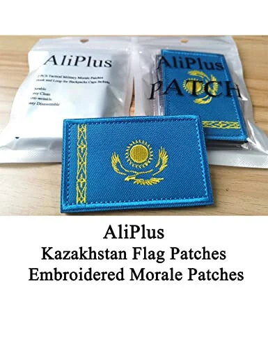 2 PCS AliPlus Kazakhstan Flag Patches Embroidered Tactical Military Morale Patch Applique Fastener Hook and Loop - AliPlus (1)