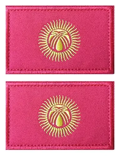 2 PCS AliPlus Kyrgyz Flag Patches Embroidered Tactical Military Morale Patch Applique Fastener Hook and Loop - 1