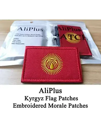 2 PCS AliPlus Kyrgyz Flag Patches Embroidered Tactical Military Morale Patch Applique Fastener Hook and Loop - 2