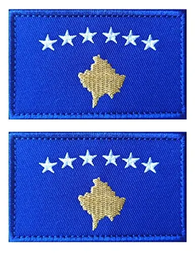 2 PCS AliPlus Kosovo Flag Patches Embroidered Tactical Military Morale Patch Applique Fastener Hook and Loop - ALIPLUS