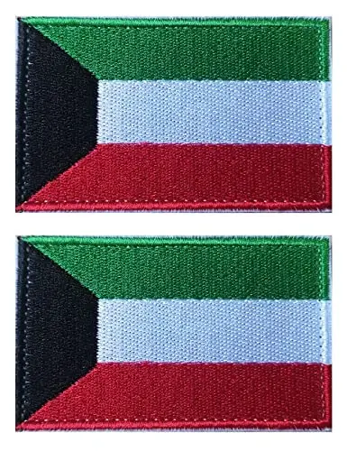 2 PCS AliPlus Kuwait Flag Patches Embroidered Tactical Military Morale Patch Applique Fastener Hook and Loop 