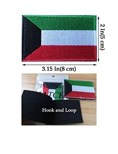 2 PCS AliPlus Kuwait Flag Patches Embroidered Tactical Military Morale Patch Applique Fastener Hook and Loop - 3