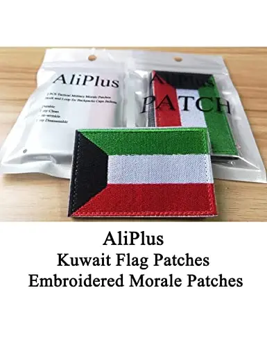 2 PCS AliPlus Kuwait Flag Patches Embroidered Tactical Military Morale Patch Applique Fastener Hook and Loop - ALIPLUS (1)