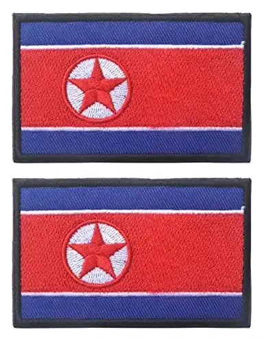 2 PCS AliPlus North Korea Flag Patches Embroidered Tactical Military Morale Patch Applique Fastener Hook and Loop(Black Border) - 1