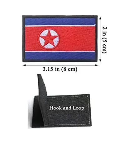 2 PCS AliPlus North Korea Flag Patches Embroidered Tactical Military Morale Patch Applique Fastener Hook and Loop(Black Border) - 2