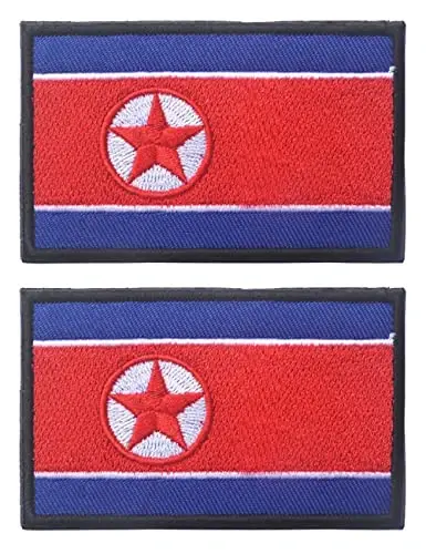 2 PCS AliPlus North Korea Flag Patches Embroidered Tactical Military Morale Patch Applique Fastener Hook and Loop(Black Border) 