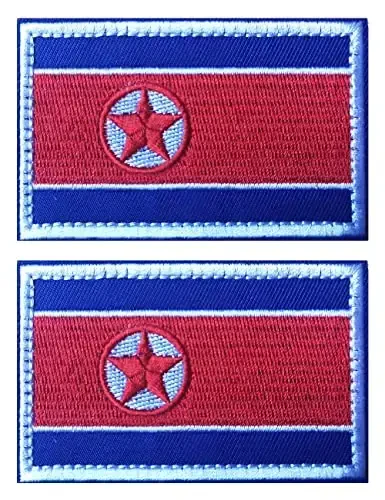 2 PCS AliPlus North Korea Flag Patches Embroidered Tactical Military Morale Patch Applique Fastener Hook and Loop 