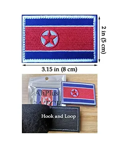 2 PCS AliPlus North Korea Flag Patches Embroidered Tactical Military Morale Patch Applique Fastener Hook and Loop - 3