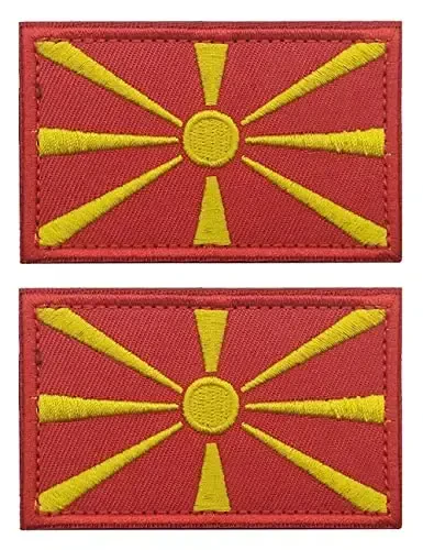 2 PCS AliPlus North Macedonia Flag Patches Embroidered Tactical Military Patch Morale Patch Applique Fastener Hook and Loop 