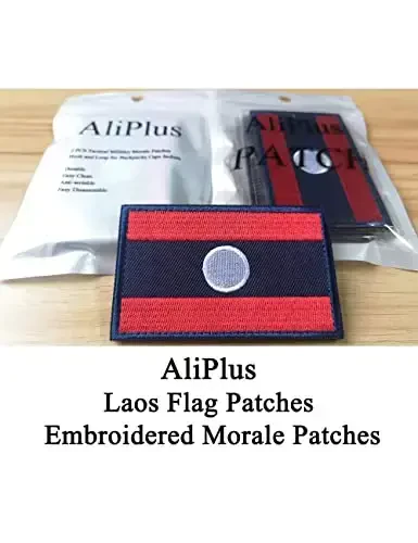 2 PCS AliPlus Laos Flag Patches Embroidered Tactical Military Morale Patch Applique Fastener Hook and Loop - 2