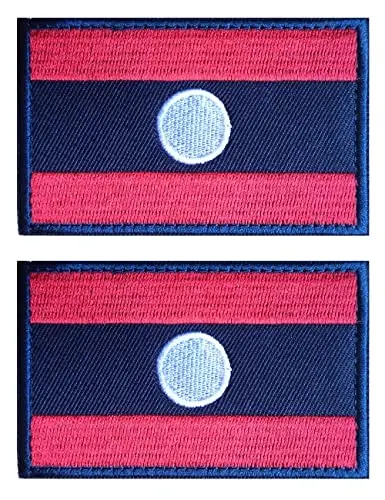 2 PCS AliPlus Laos Flag Patches Embroidered Tactical Military Morale Patch Applique Fastener Hook and Loop 