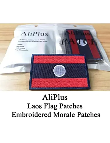 2 PCS AliPlus Laos Flag Patches Embroidered Tactical Military Morale Patch Applique Fastener Hook and Loop - ALIPLUS (1)