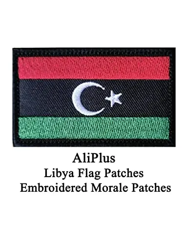 2 PCS AliPlus Libya Flag Patches Embroidered Tactical Military Morale Patch Applique Fastener Hook and Loop - ALIPLUS (1)
