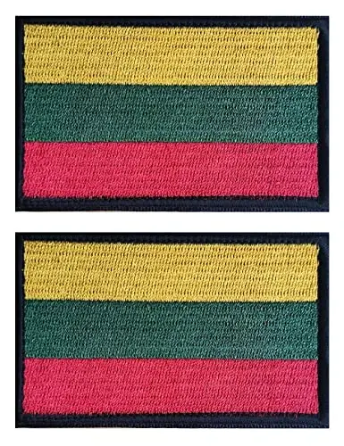 2 PCS AliPlus Lithuania Flag Patches Embroidered Tactical Military Morale Patch Applique Fastener Hook and Loop 