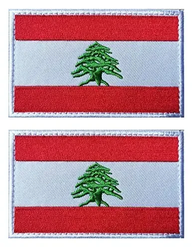 2 PCS AliPlus Lebanon Flag Patch Embroidery Tactical Military Patch Hook and Loop for Backpacks Caps Hats Jackets 