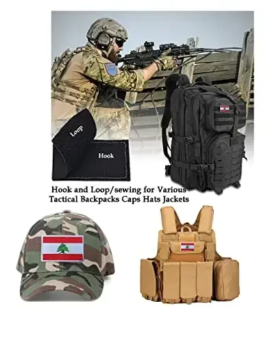2 PCS AliPlus Lebanon Flag Patch Embroidery Tactical Military Patch Hook and Loop for Backpacks Caps Hats Jackets - 4