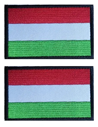 2 PCS AliPlus Hungary Flag Patches Embroidered Tactical Military Morale Patch Applique Fastener Hook and Loop - 1