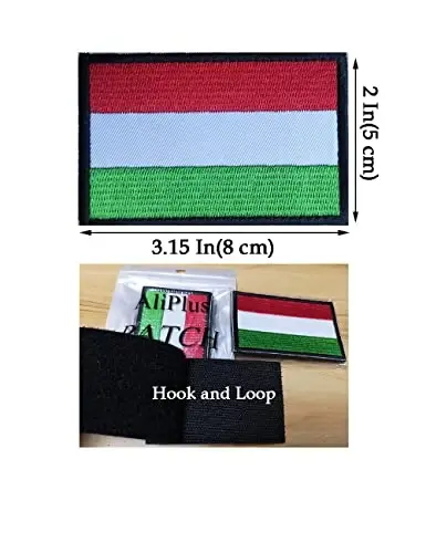 2 PCS AliPlus Hungary Flag Patches Embroidered Tactical Military Morale Patch Applique Fastener Hook and Loop - 3