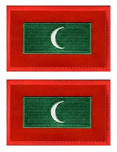 2 PCS AliPlus Maldives Flag Patches Embroidered Tactical Military Morale Patch Applique Fastener Hook and Loop 