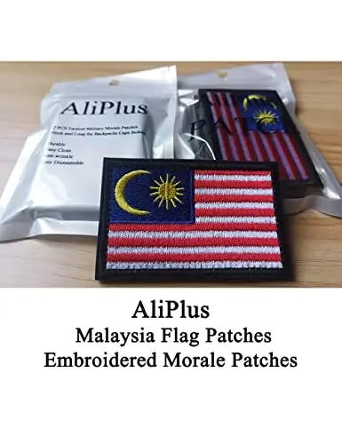 2 PCS AliPlus Malaysia Flag Patches Embroidered Tactical Military Morale Patch Applique Fastener Hook and Loop - ALIPLUS (1)