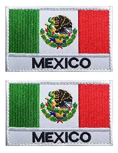 2 PCS AliPlus Mexican Flag Patch Embroidered Tactical Military Morale Patch Applique Fastener Hook and Loop(02) 