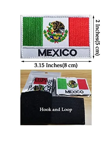 2 PCS AliPlus Mexican Flag Patch Embroidered Tactical Military Morale Patch Applique Fastener Hook and Loop(02) - 3