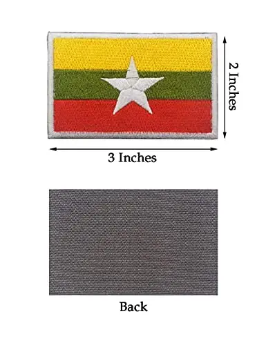 2 PCS AliPlus Myanmar Flag Patches Embroidered Tactical Military Morale Patch Applique Fastener Hook and Loop - 2