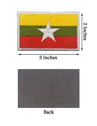 2 PCS AliPlus Myanmar Flag Patches Embroidered Tactical Military Morale Patch Applique Fastener Hook and Loop - 2