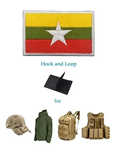 2 PCS AliPlus Myanmar Flag Patches Embroidered Tactical Military Morale Patch Applique Fastener Hook and Loop - 5