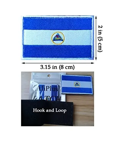 AliPlus 2PCS Nicaragua Flag Patches Embroidered Morale Patch Hook and Loop | Nicaragua,Tactical Military Patch,Versatile Tactical AttacModazoneent,Applique Fastener,3