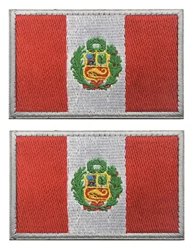 2 PCS AliPlus Peru Flag Patches Embroidered Tactical Military Morale Patch Applique Fastener Hook and Loop - 1