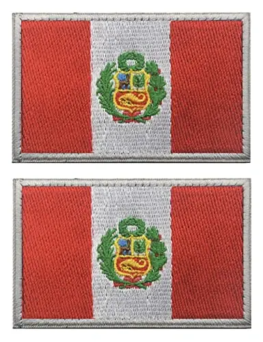2 PCS AliPlus Peru Flag Patches Embroidered Tactical Military Morale Patch Applique Fastener Hook and Loop - 1