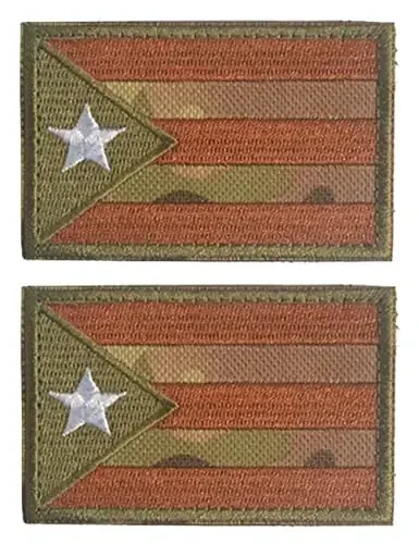 2 PCS AliPlus Puerto Rico Flag Patches Embroidered Tactical Military Morale Patch Applique Fastener Hook and Loop(CP) - 1