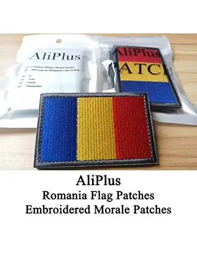 2 PCS AliPlus Romania Flag Patches Embroidered Tactical Military Morale Patch Applique Fastener Hook and Loop - ALIPLUS (1)