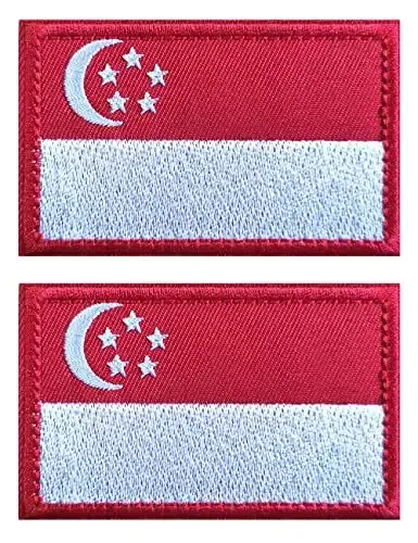 2 PCS AliPlus Singapore Flag Patches Embroidered Tactical Military Morale Patch Applique Fastener Hook and Loop - ALIPLUS