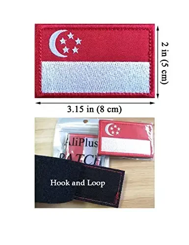2 PCS AliPlus Singapore Flag Patches Embroidered Tactical Military Morale Patch Applique Fastener Hook and Loop - 3
