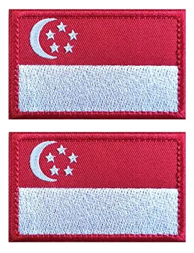 2 PCS AliPlus Singapore Flag Patches Embroidered Tactical Military Morale Patch Applique Fastener Hook and Loop 