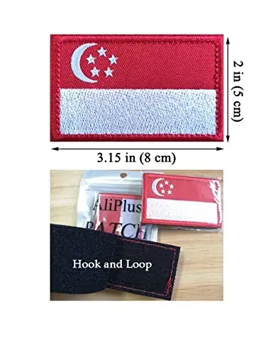 2 PCS AliPlus Singapore Flag Patches Embroidered Tactical Military Morale Patch Applique Fastener Hook and Loop - 3
