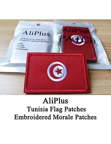 2 PCS AliPlus Tunisia Flag Patches Embroidered Tactical Military Morale Patch Applique Fastener Hook and Loop - ALIPLUS (1)