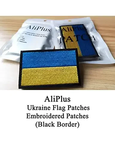 2 PCS AliPlus Ukraine Flag Patches Ukrainian Patches Embroidered Patch Morale Patch Applique Fastener Hook and Loop(Flag Black Border) - 2