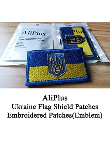 2 PCS AliPlus Ukraine Flag Patches Ukraine Shield Patches Embroidered Patch Morale Patch Applique Fastener Hook and Loop(Emblem) - 2