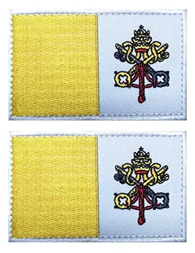 2 PCS AliPlus Vatican Flag Patches Embroidered Tactical Military Morale Patch Applique Fastener Hook and Loop 