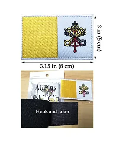 2 PCS AliPlus Vatican Flag Patches Embroidered Tactical Military Morale Patch Applique Fastener Hook and Loop - 3