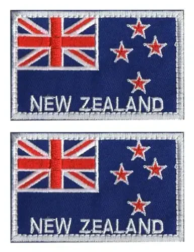 2 PCS AliPlus New Zealand Flag Patches Embroidered Tactical Military Morale Patch Applique Fastener Hook and Loop(White Border) 