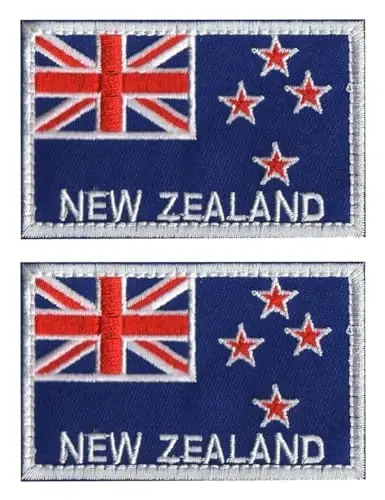 2 PCS AliPlus New Zealand Flag Patches Embroidered Tactical Military Morale Patch Applique Fastener Hook and Loop(White Border) 