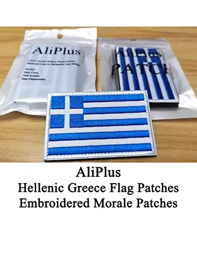 2 PCS AliPlus Greece Flag Patches Embroidered Tactical Military Morale Patch Applique Fastener Hook and Loop - ALIPLUS (1)