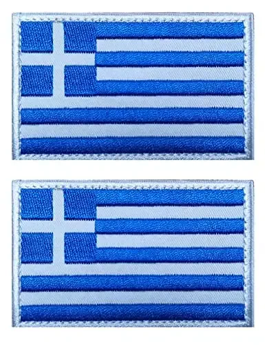2 PCS AliPlus Greece Flag Patches Embroidered Tactical Military Morale Patch Applique Fastener Hook and Loop - 1